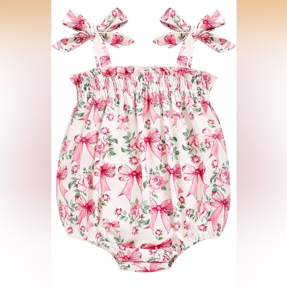 Floral Pink Bow Baby Romper